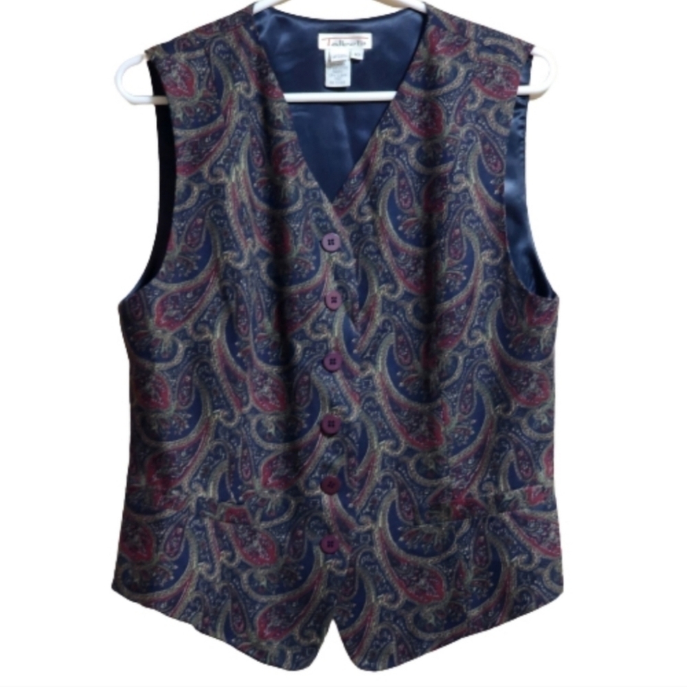 VINTAGE Talbot paisley print tailored vest color black ,red and green size 10